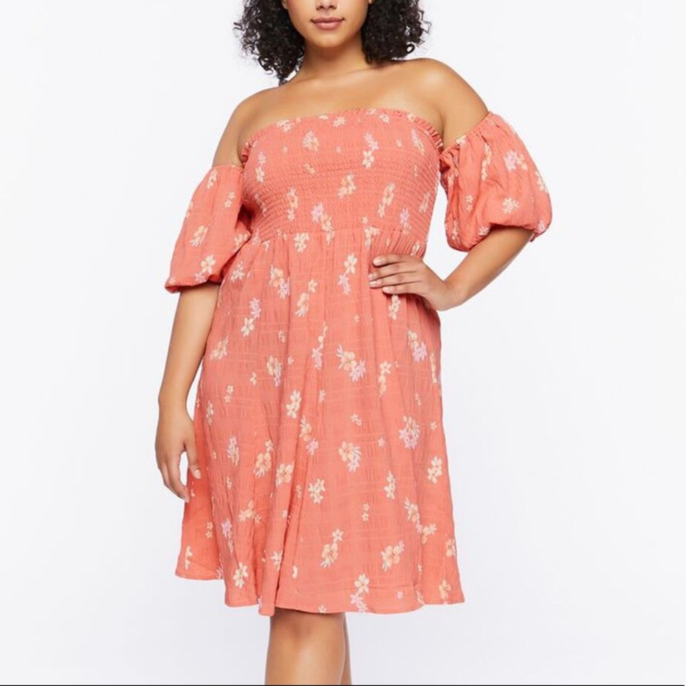 Plus Size Floral Off-the-Shoulder Mini Dress